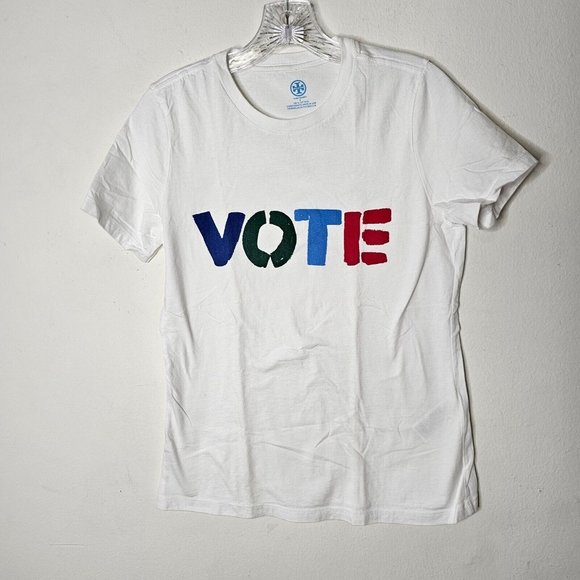 Limited Ed. Tory Burch White MultiColor VOTE Graphic Short Sleeve Tee Shirt S - Picture 9 of 9